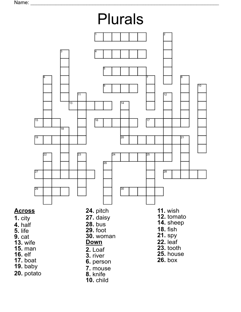 Plurals Crossword