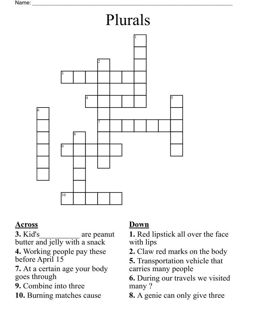 Plurals Crossword