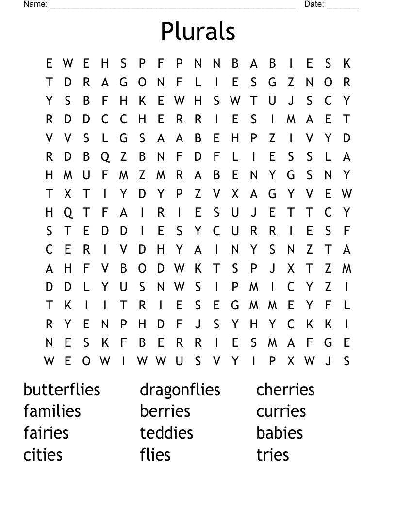 Plurals Word Search