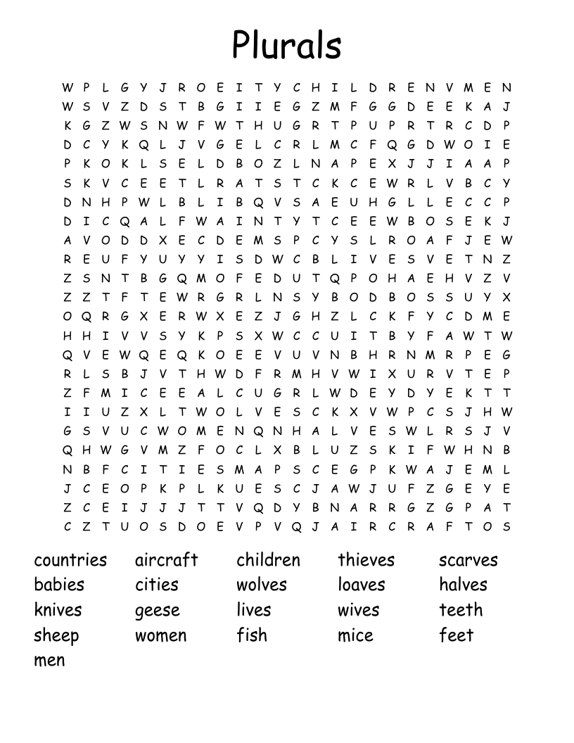 Plurals Word Search