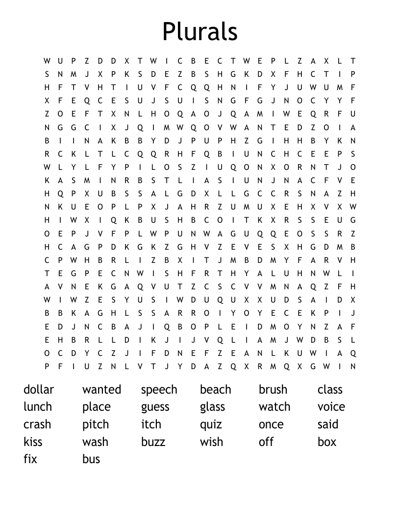 Plurals Word Search