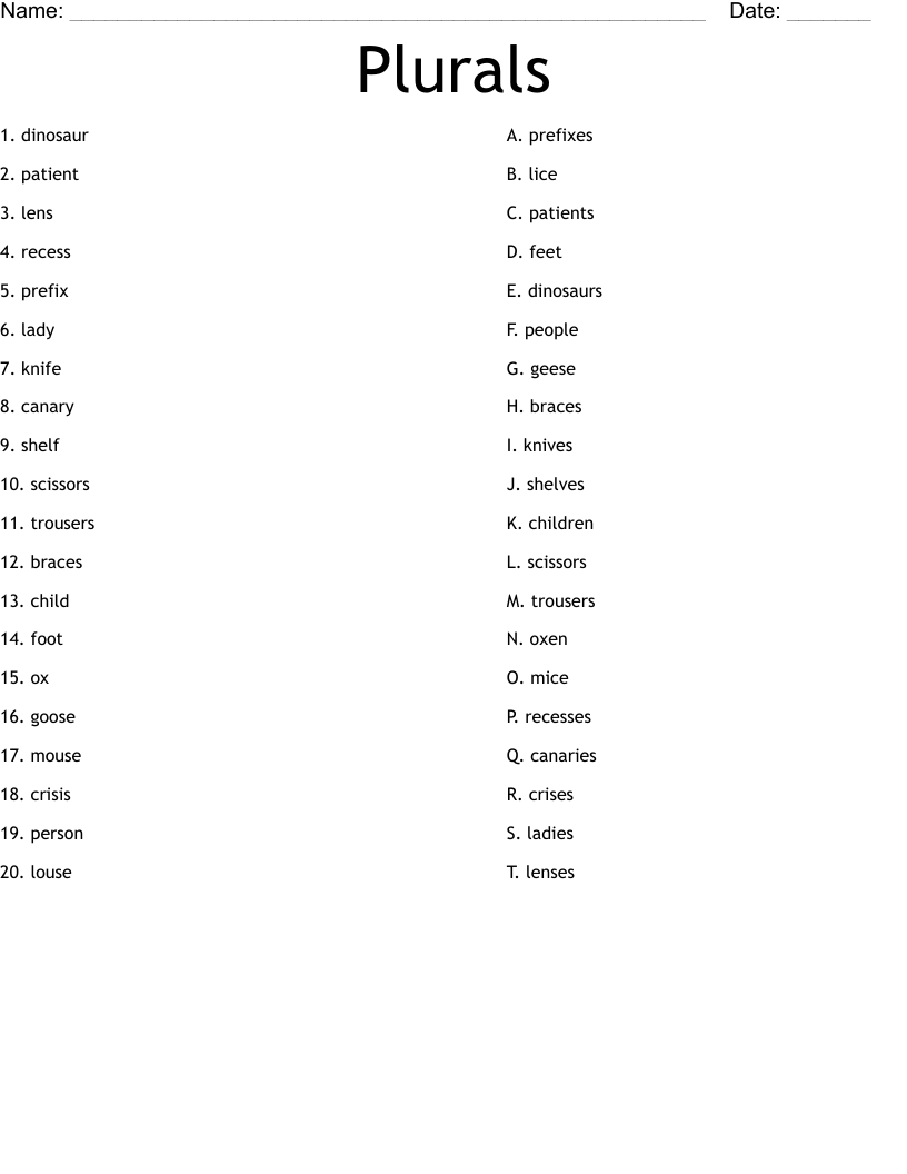 Plurals Worksheet