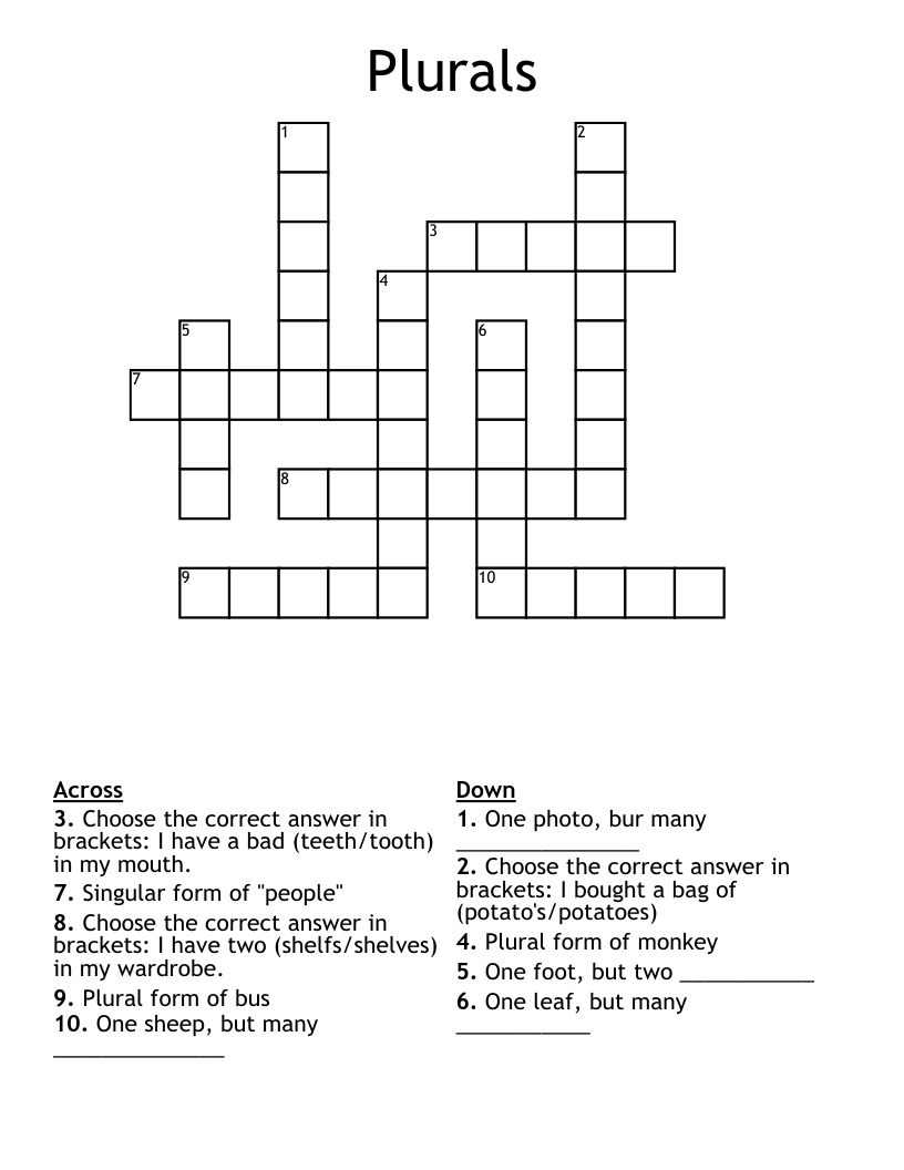 Plurals Crossword