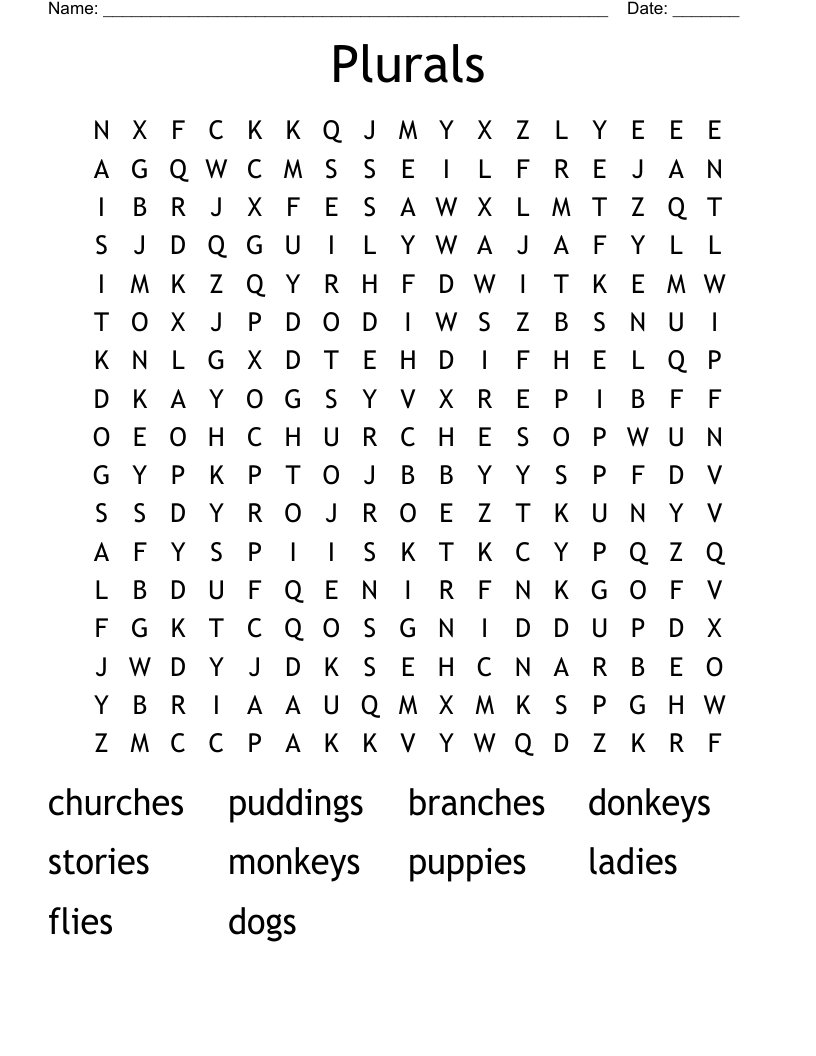 Plurals Word Search