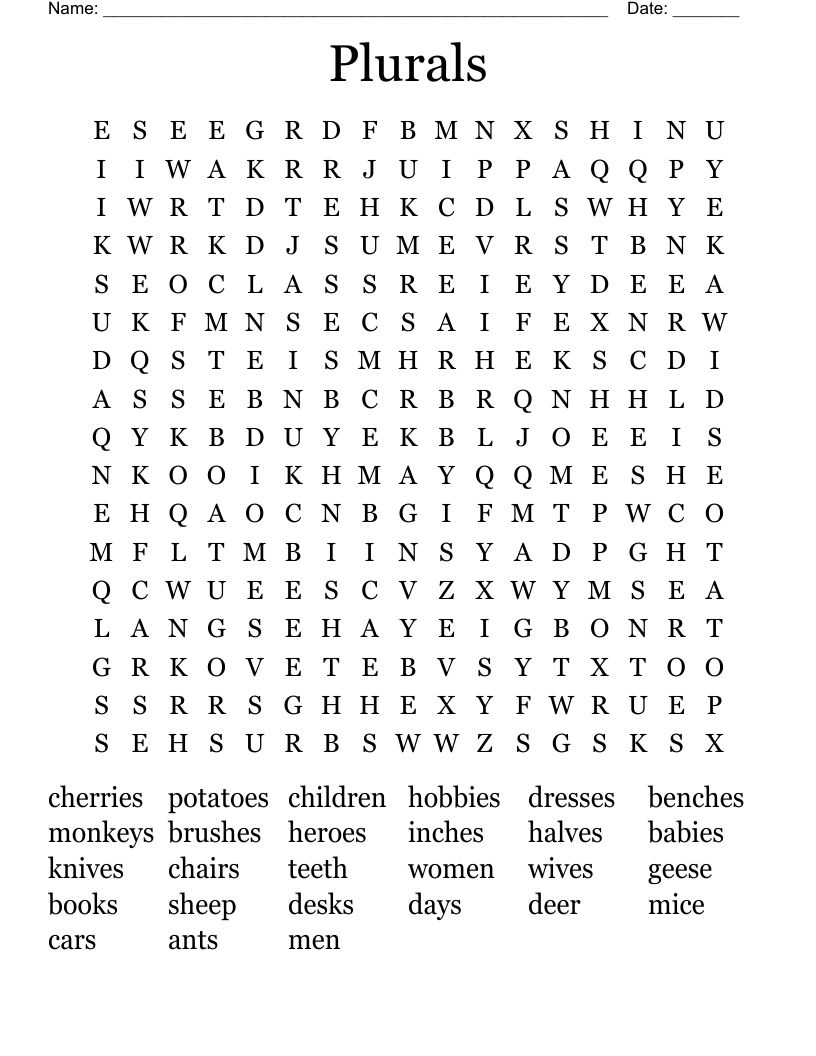 Plurals Word Search