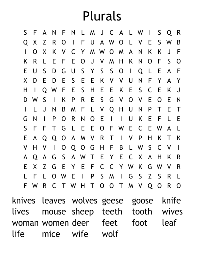Plurals Word Search