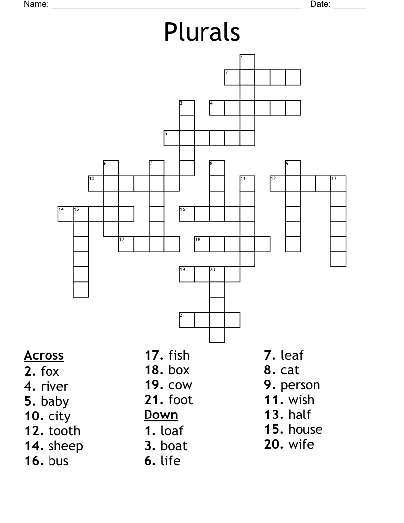 Plurals Crossword