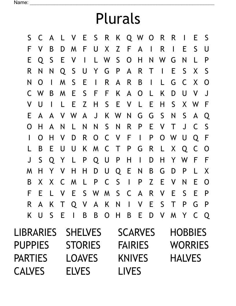 Plurals Word Search
