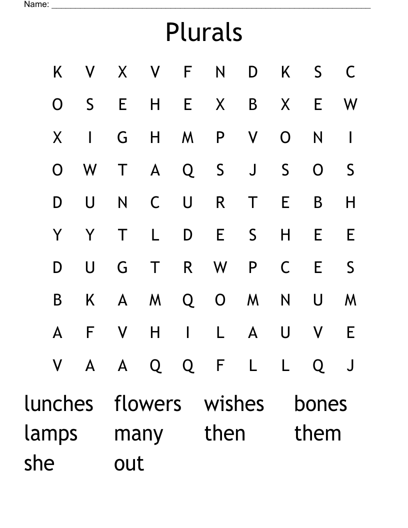 Plurals Word Search