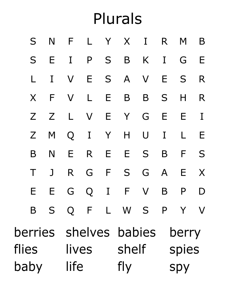 Plurals Word Search