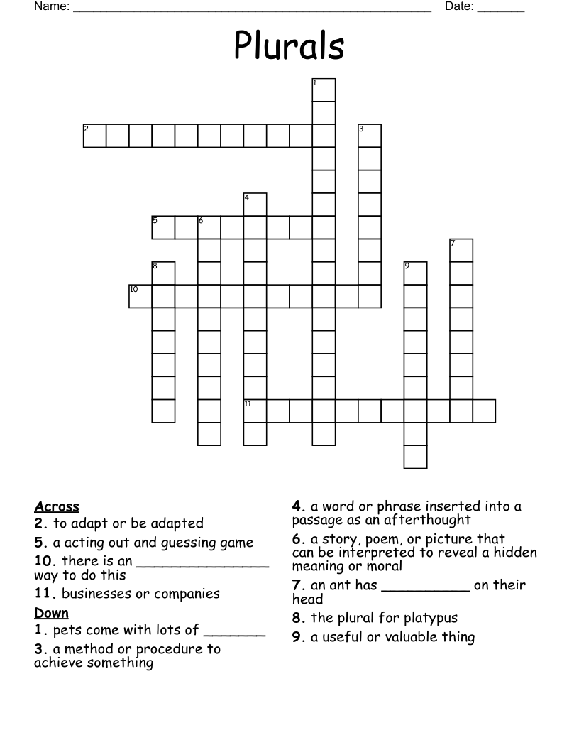 Plurals Crossword
