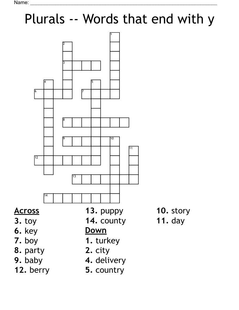 Plurals -- Words that end with y Crossword