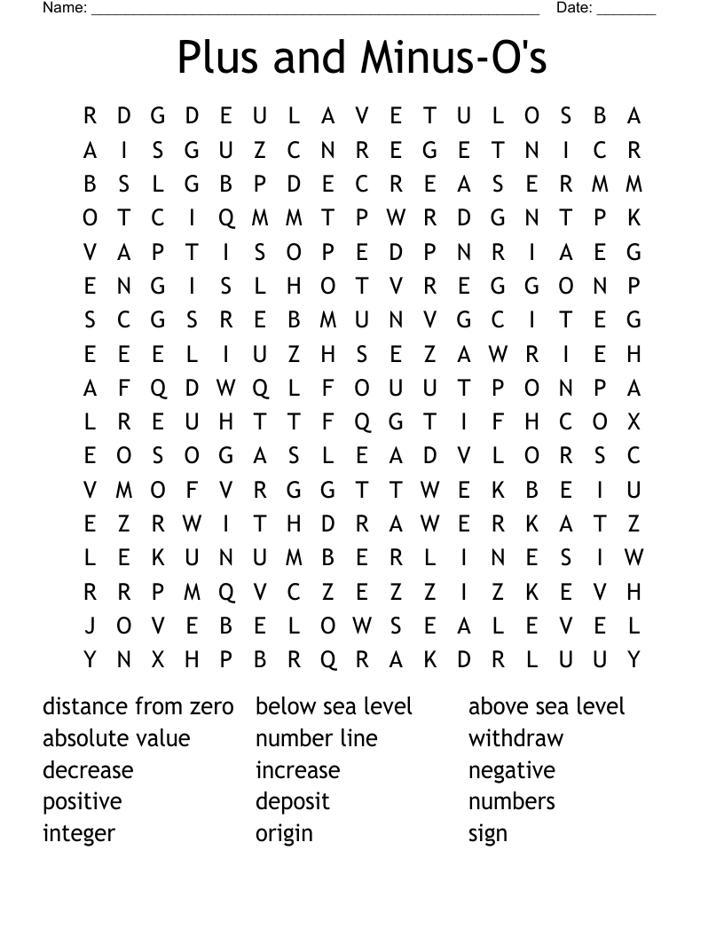 Plus and Minus-O's Word Search