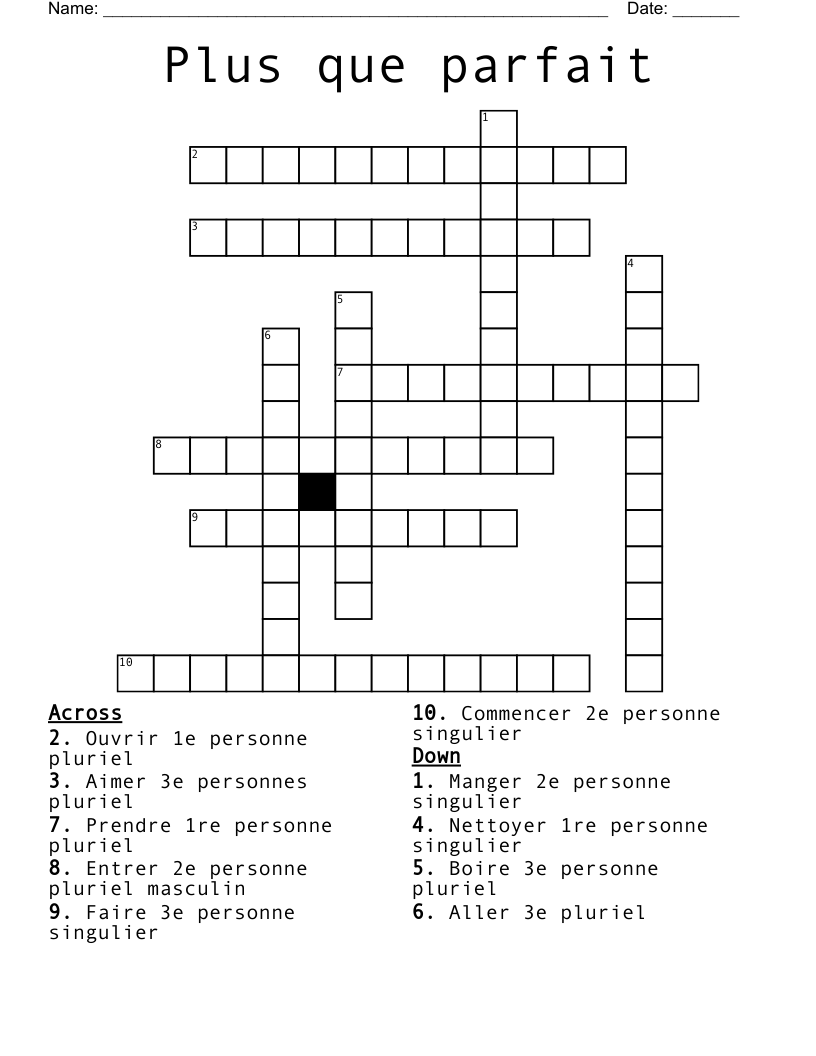 Plus que parfait Crossword