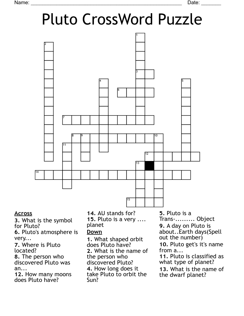 Pluto CrossWord Puzzle