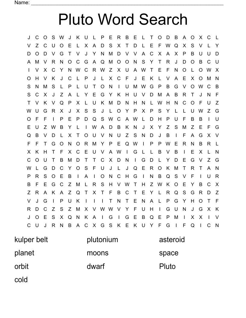 Pluto Word Search