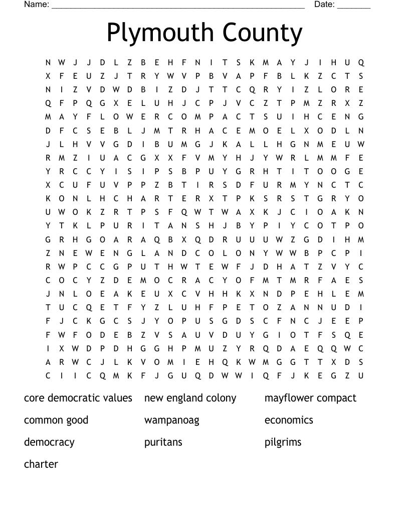 Plymouth County Word Search