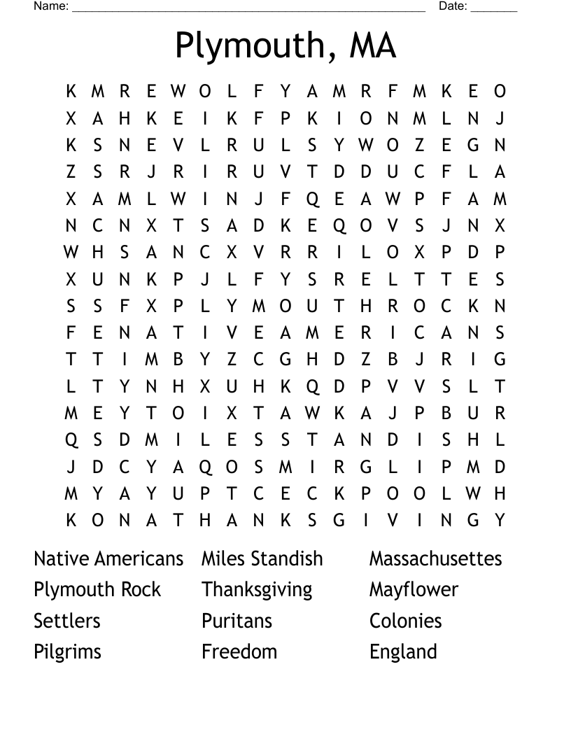 Plymouth, MA Word Search