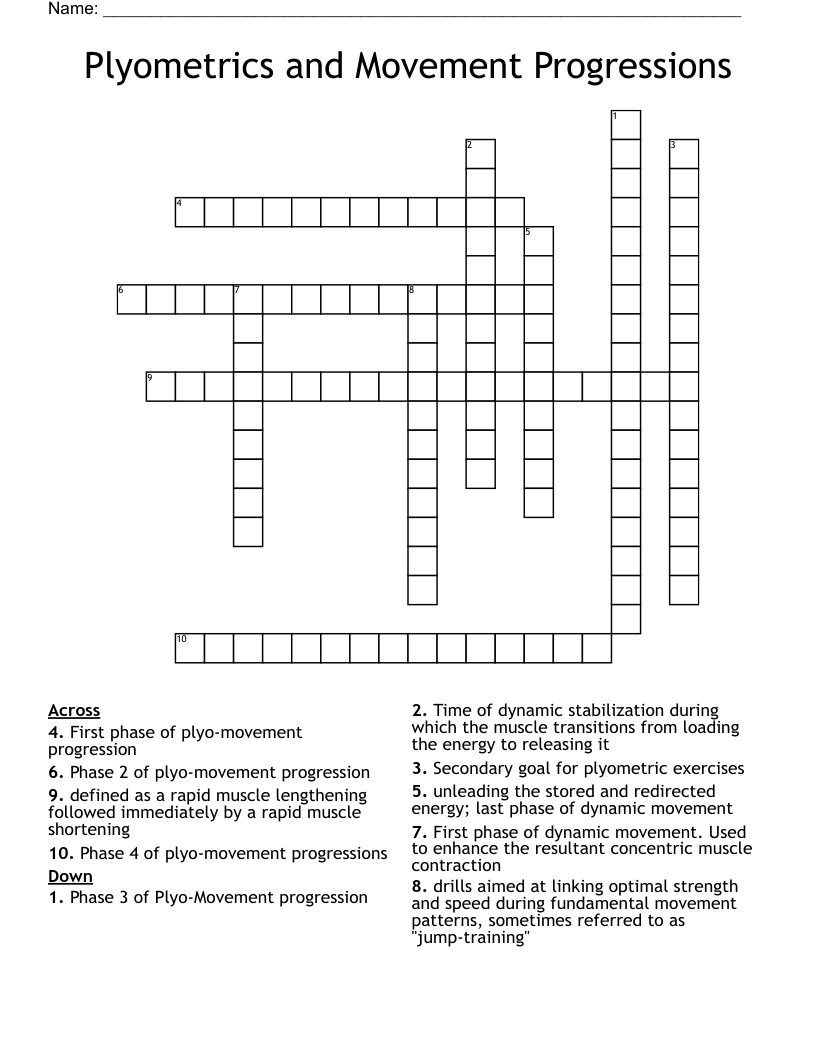 Plyometrics and Movement Progressions Crossword