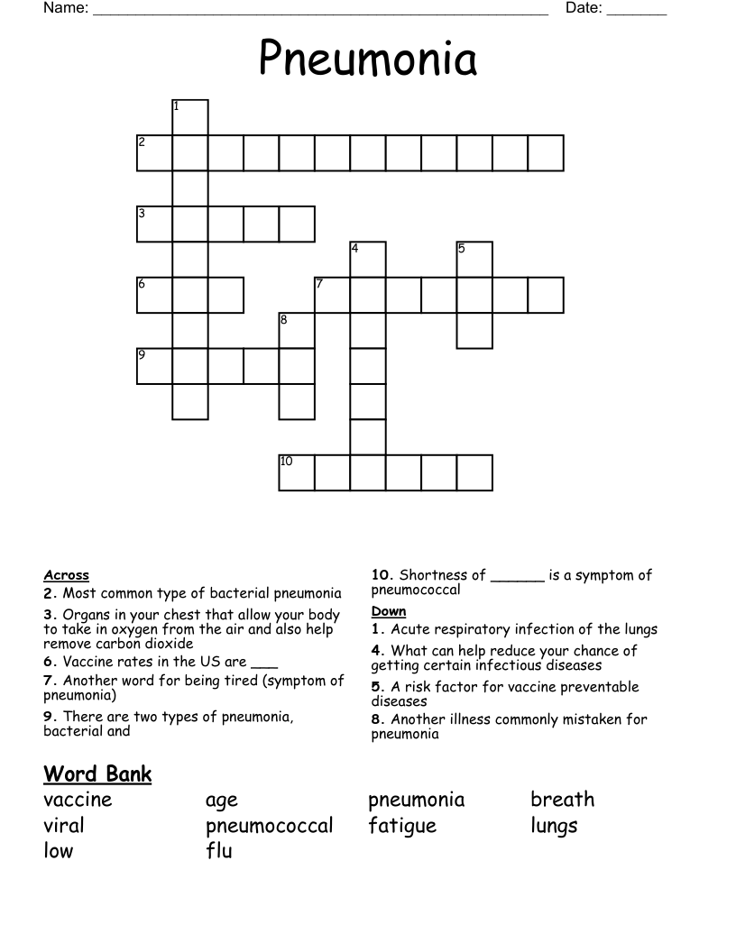 Pneumonia Crossword
