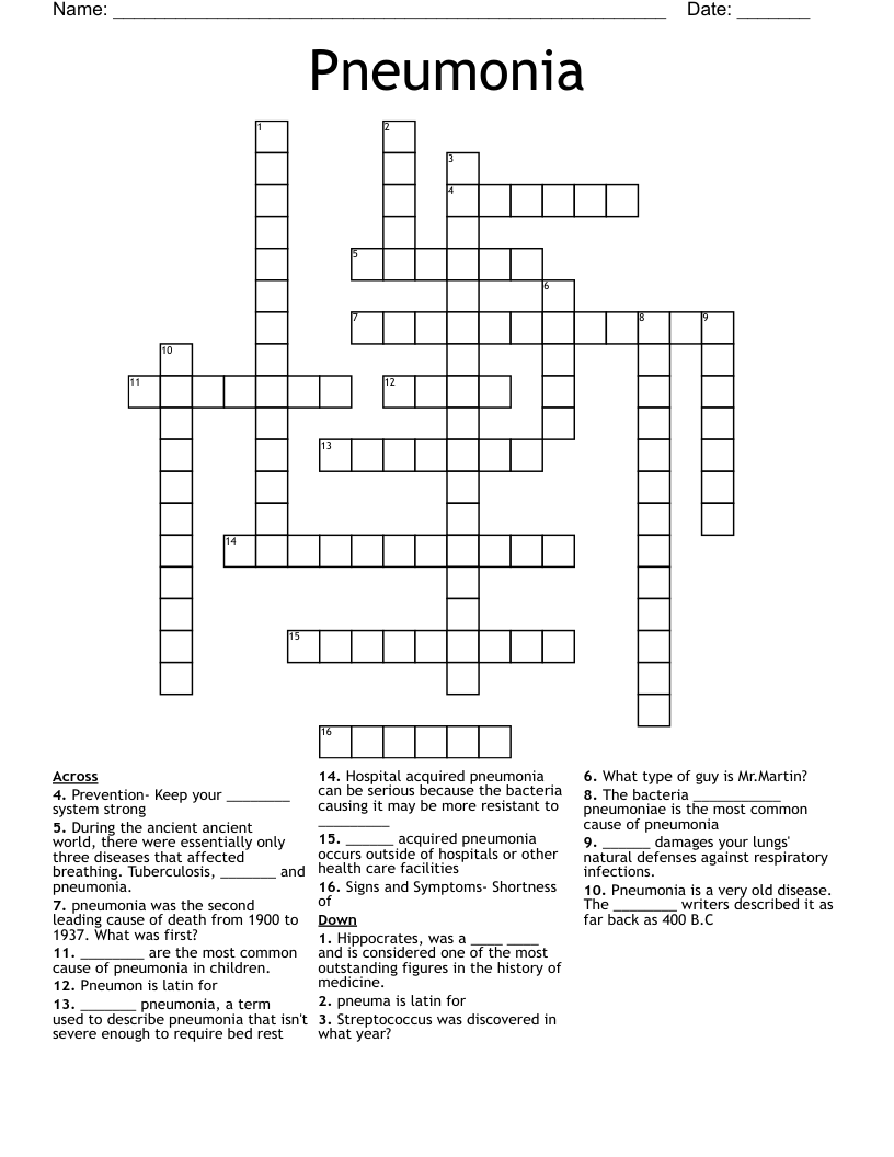Pneumonia  Crossword