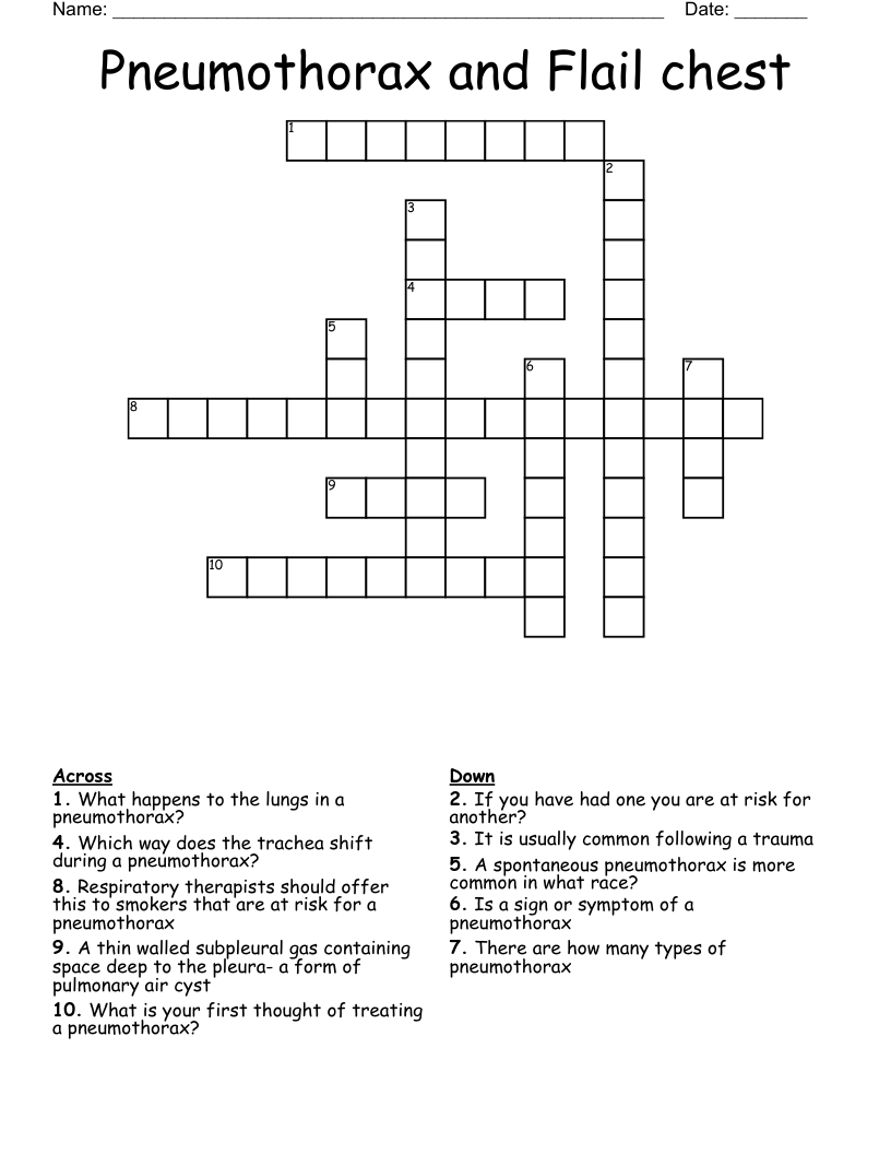 Pneumothorax and Flail chest  Crossword