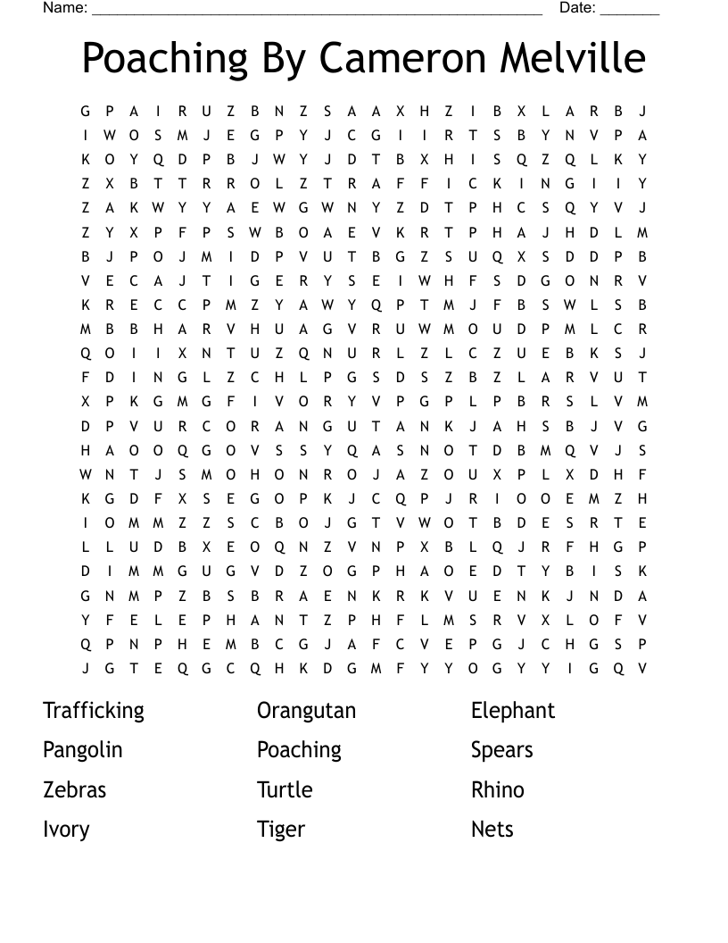 Poaching By Cameron Melville  Word Search