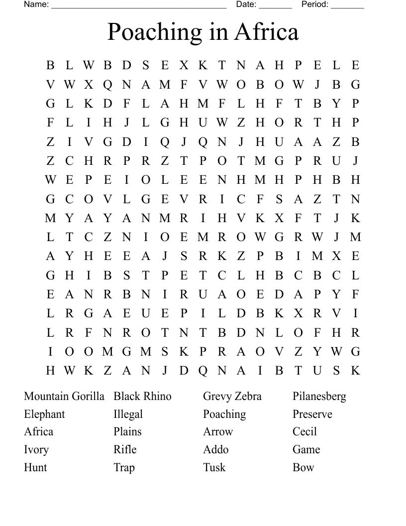 Poaching in Africa Word Search