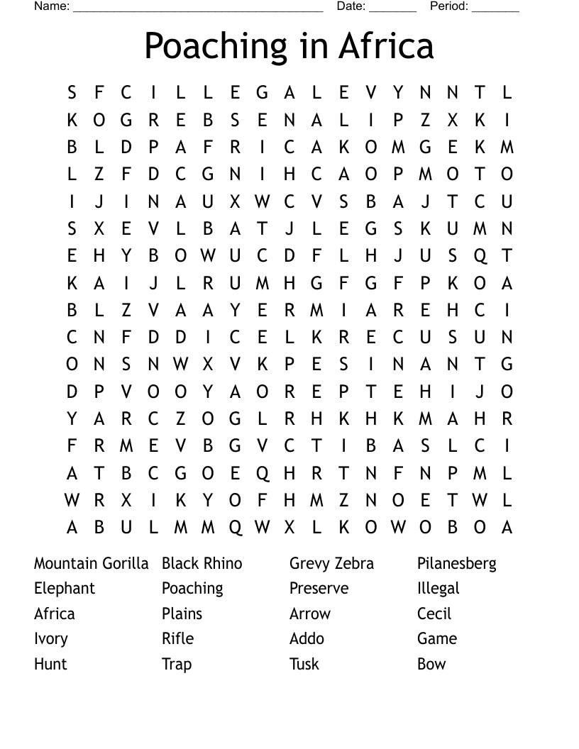 Poaching in Africa Word Search