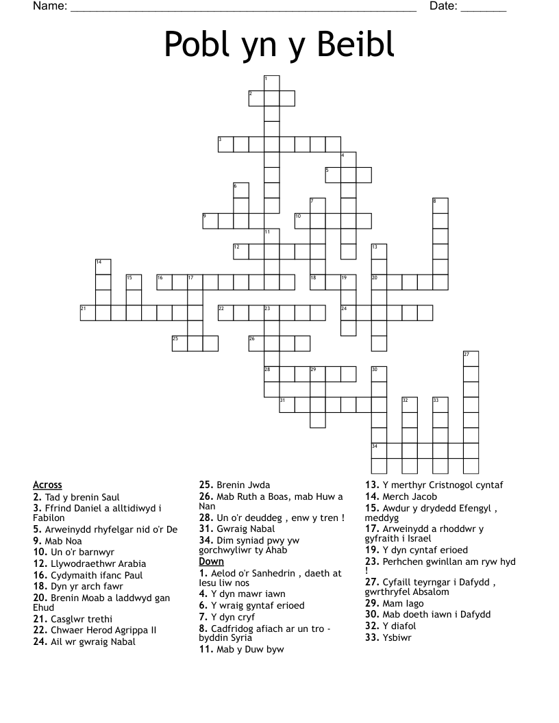 Pobl yn y Beibl Crossword