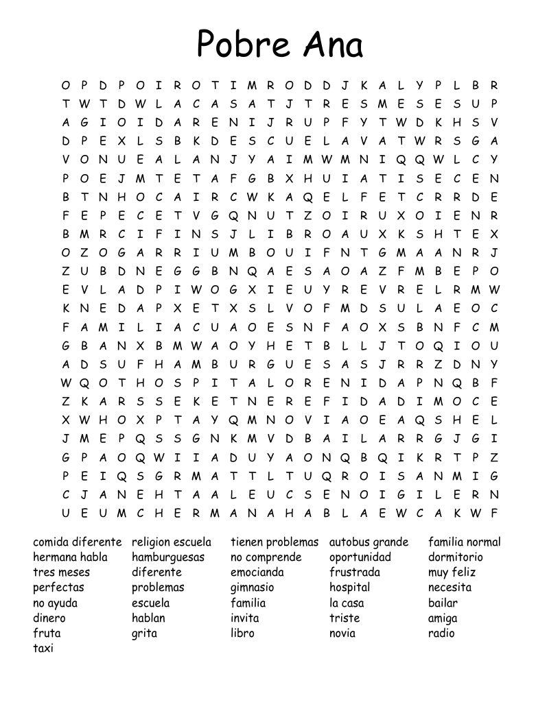 Pobre Ana Word Search