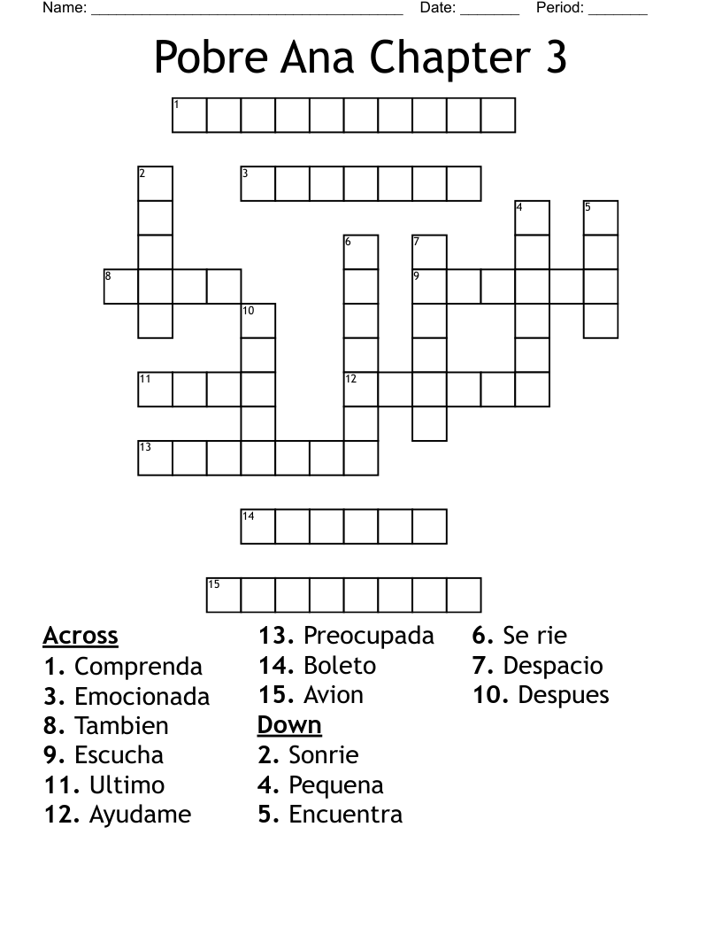 Pobre Ana Chapter 3 Crossword