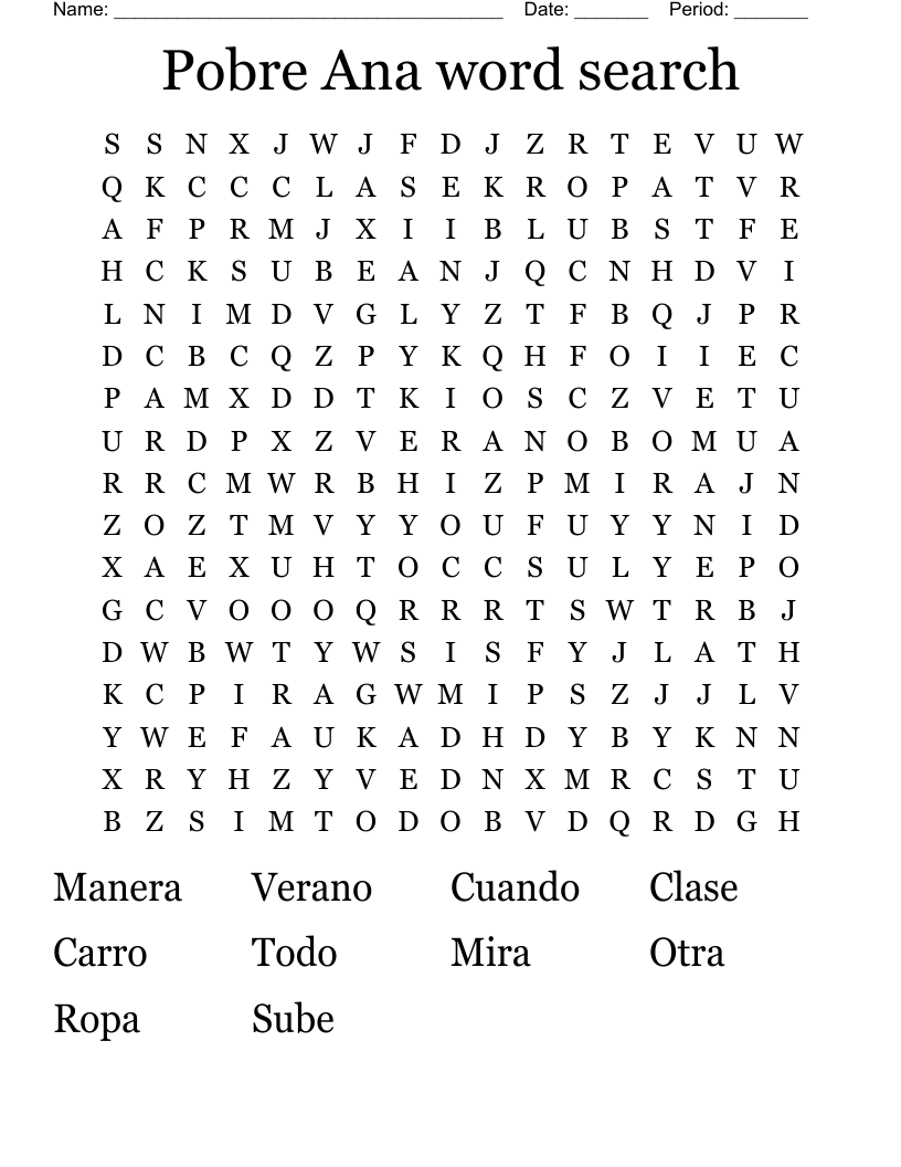 Pobre Ana word search