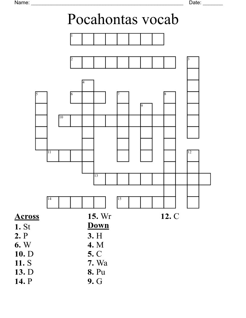 Pocahontas vocab Crossword