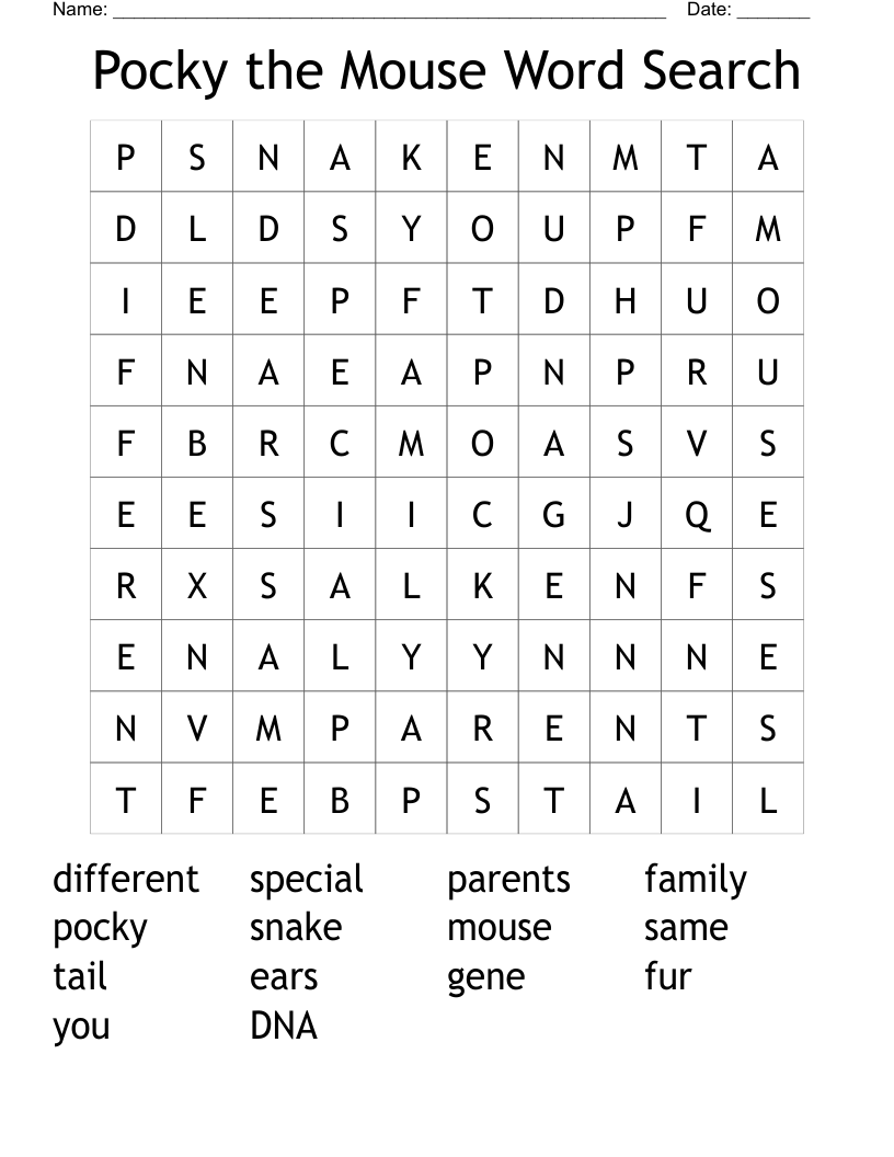 Pocky the Mouse Word Search