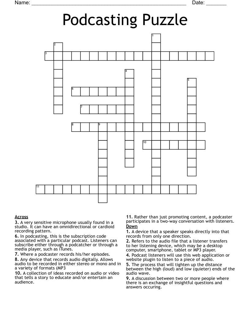 Podcasting Puzzle  Crossword