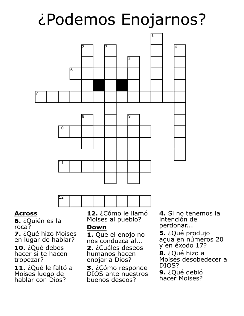 ¿Podemos Enojarnos? Crossword