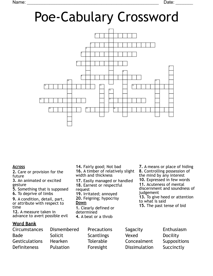 Poe-Cabulary Crossword