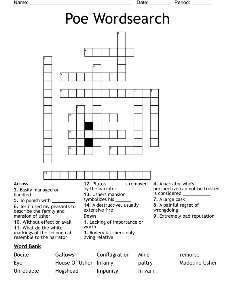 Poe Wordsearch Crossword