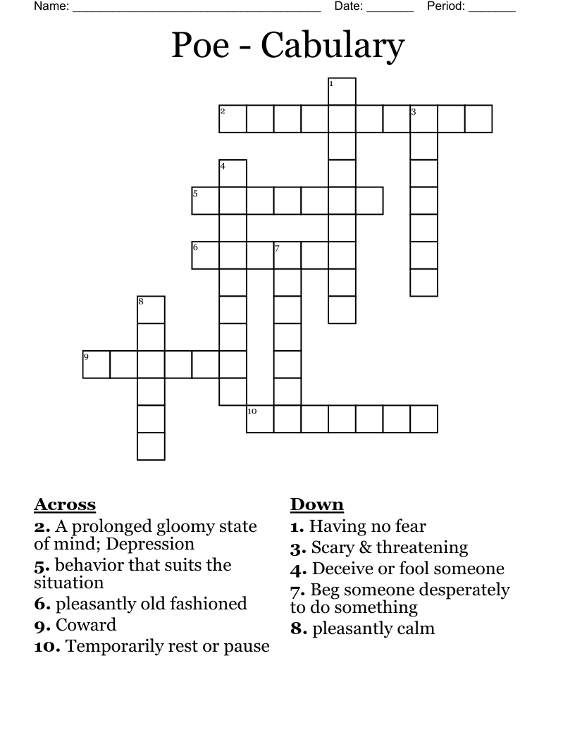 Poe - Cabulary Crossword