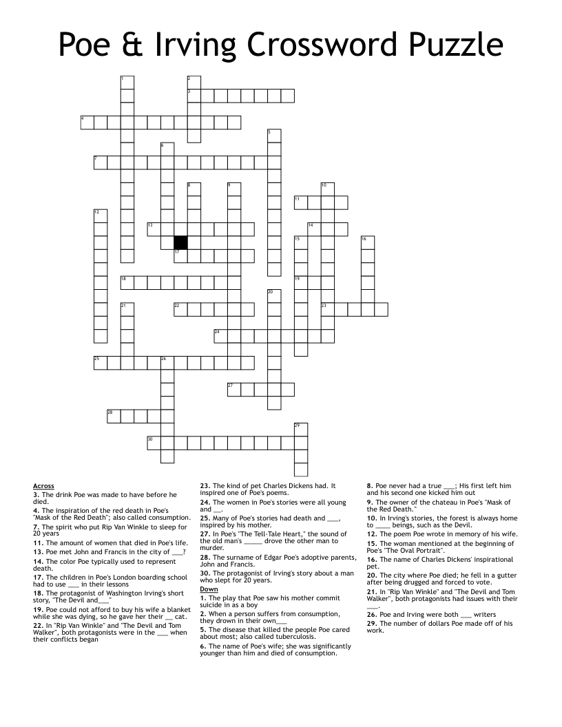 Poe & Irving Crossword Puzzle