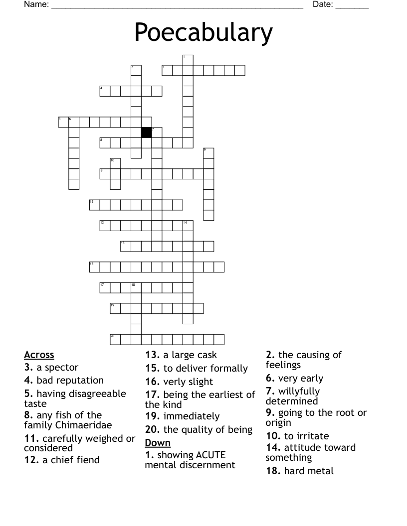 Poecabulary Crossword
