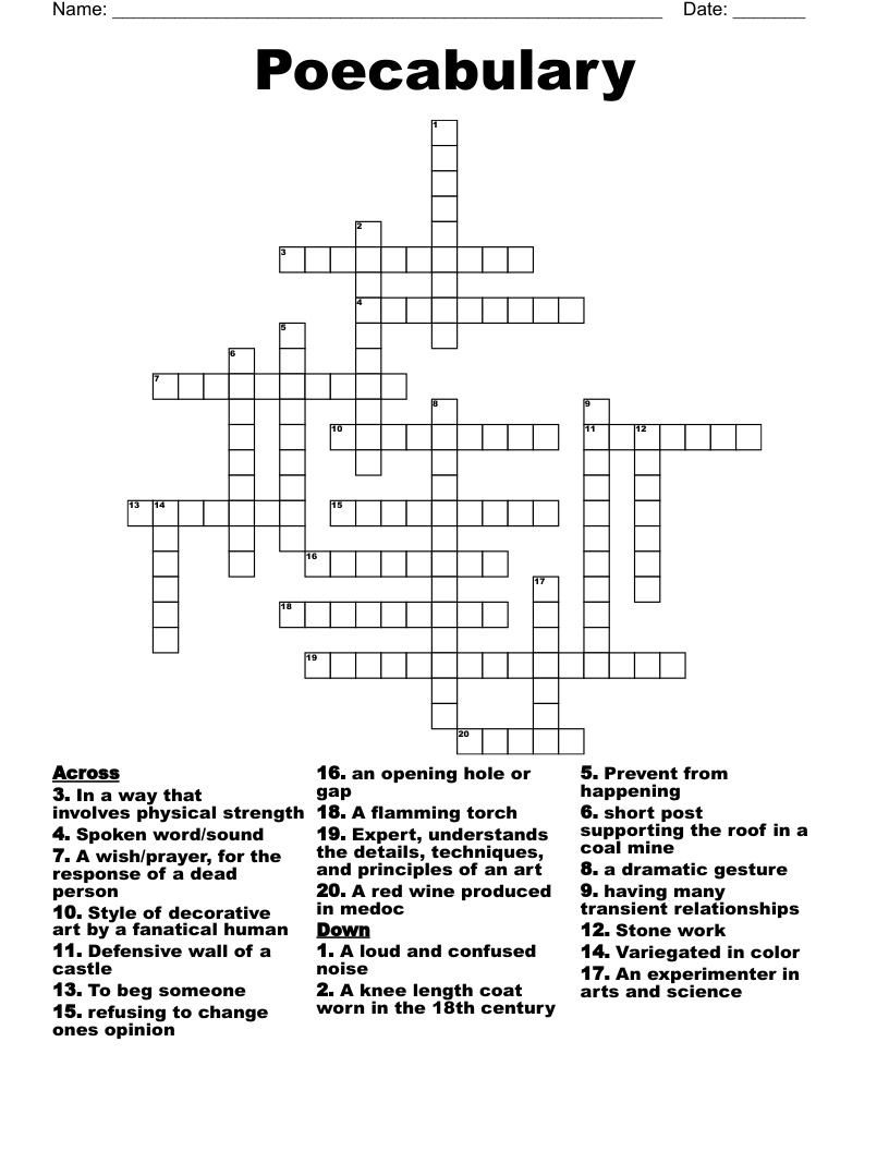 Poecabulary Crossword
