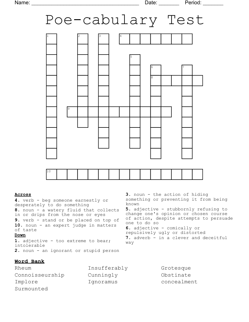 Poe-cabulary Test Crossword