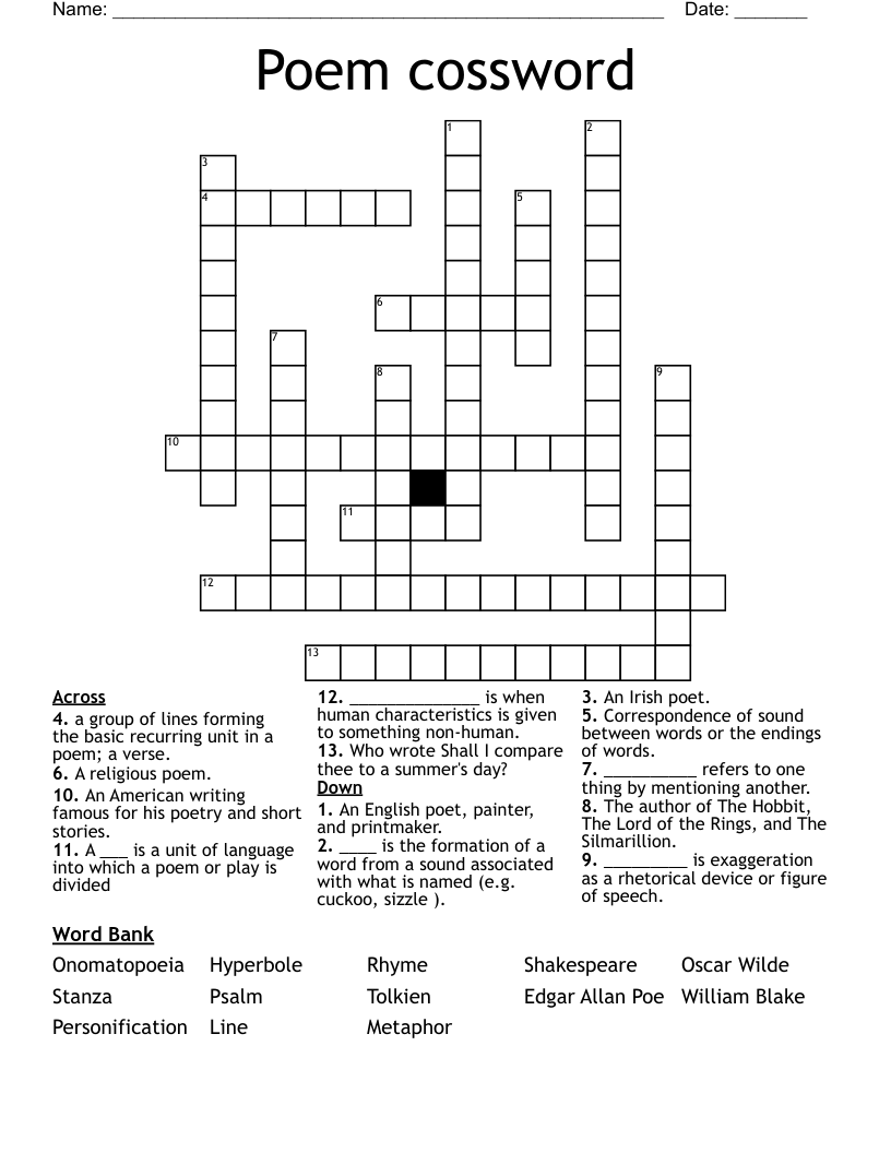 Poem cossword Crossword