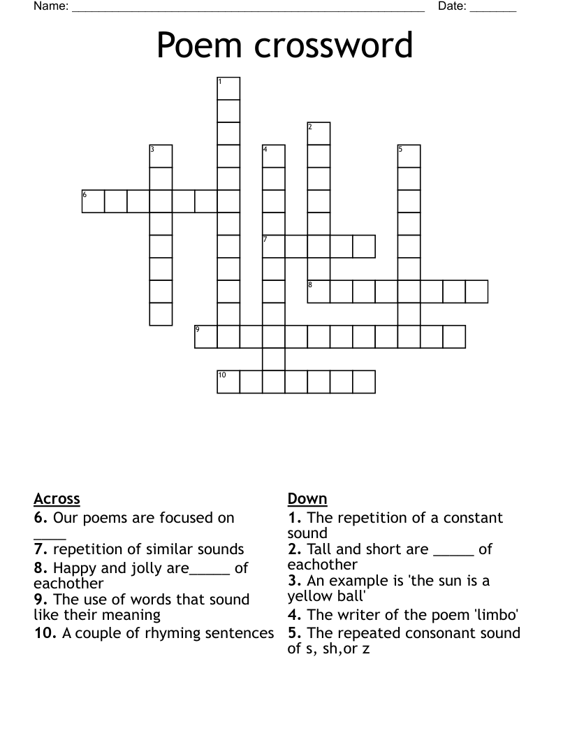 Poem crossword