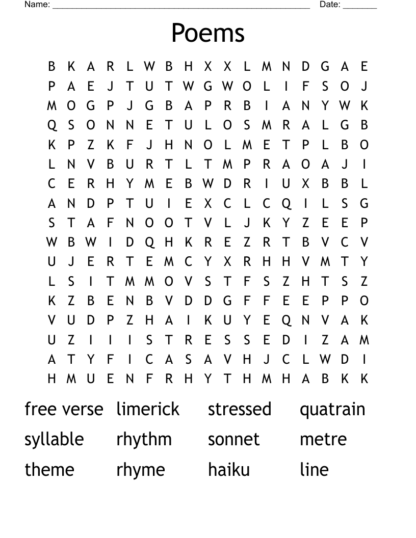 Poems Word Search