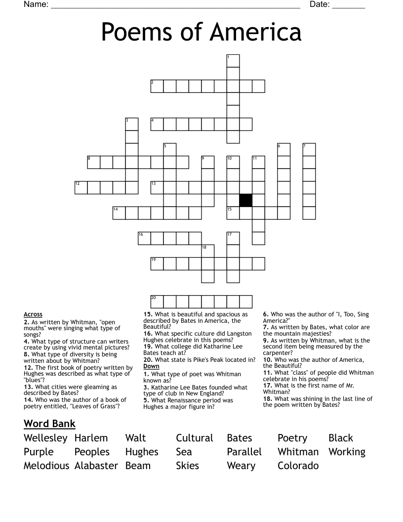 Poems of America Crossword
