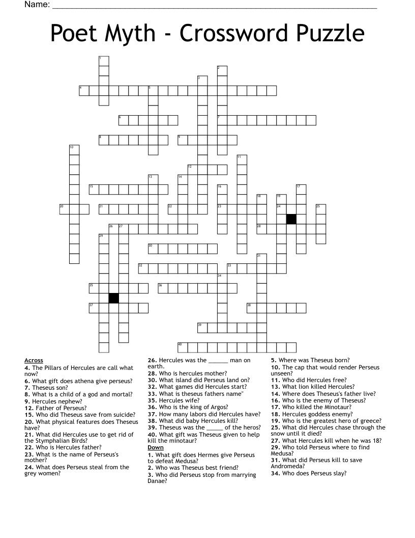 Poet Myth - Crossword Puzzle  