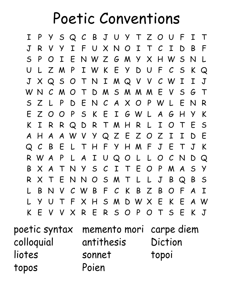 Poetic Conventions  Word Search